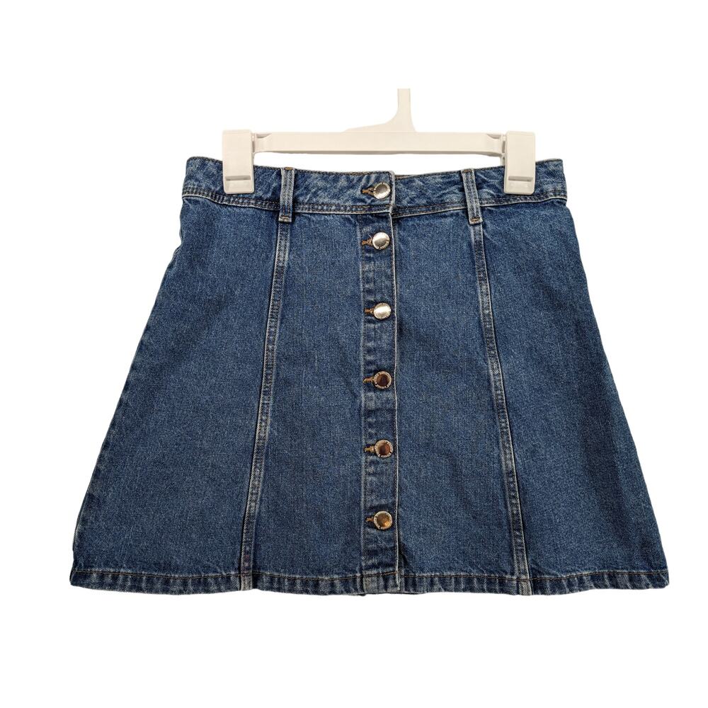 Divided by H&M Denim Mini Skirt Size 6 Blue Medium Wash Button Front Casual Work
